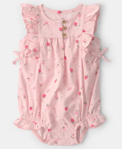Carter's Baby Girls' Strawberry Print Sleeveless Romper In Pink