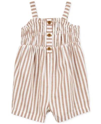 Carter's Baby Girls Stripe Twill Romper In Natural