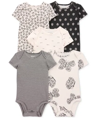 Carter's Baby Girls Striped Butterfly Short-sleeve Cotton Bodysuits, 5 Pack