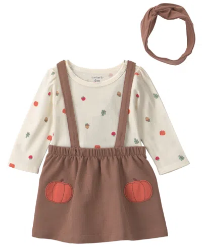 Carter's Baby Girls' Thanksgiving Crewneck Top, Sleeveless Dress And Headwrap, 3-piece Set In Multi