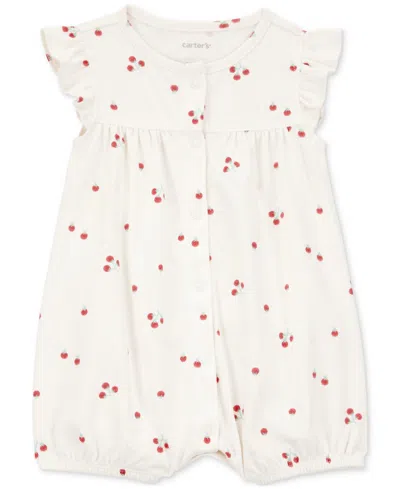 Carter's Baby Girls Tomato-print Snap-up Cotton Romper In Ivory