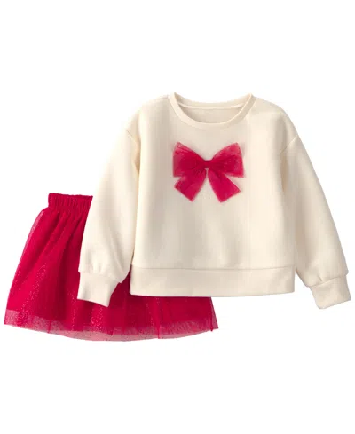 Carter's Baby Girls' Tulle Bow Fleece Top And Skort, 2-piece Set In White