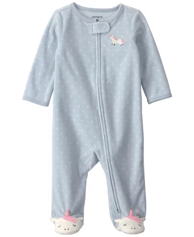 Carter's Baby Girls' Unicorn Footed 2-way Zip Pajamas In Blue