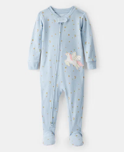 Carter's Baby Girls Unicorn-star-print 100% Cotton Long-sleeve 2-way-zip 1-piece Footed Pajamas In Blue