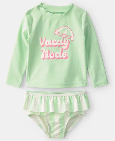 Carter's Baby Girls' Vacay Mode Rashguard Swimsuit, 2-piece Set In Green