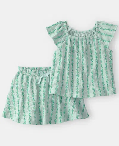 Carter's Baby Girls' Vine Short-sleeve Top & Skirt, 2-piece Set In Green