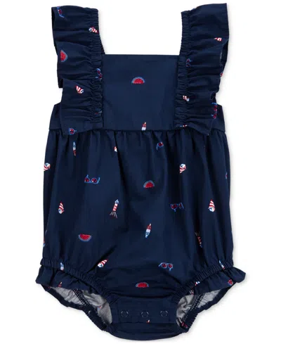 Carter's Baby Girls Watermelon Poplin Bubble Romper In Navy