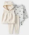 Carter's Baby Girls Zip-up Vest, Bodysuit And Pants, 3-piece Set In Neutral