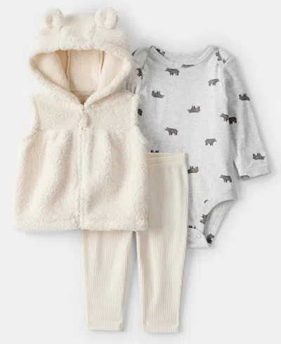 Carter's Baby Girls Zip-up Vest, Bodysuit And Pants, 3-piece Set In Neutral