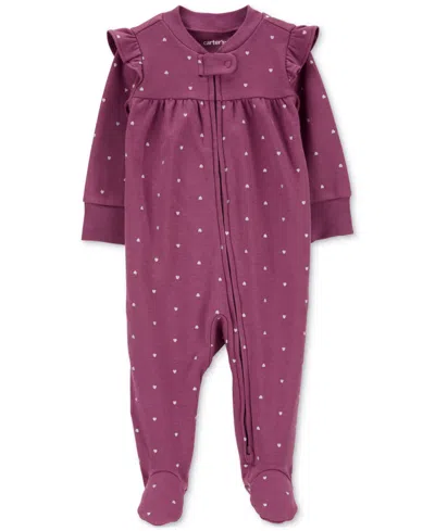 Carter's Baby Boys And Baby Girl 2-way-zip Cotton Sleep & Play Footed Pajamas In Burgundy,hearts