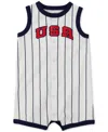 Carter's Baby July 4th Usa Varsity Stripe Romper In Ivory,navy