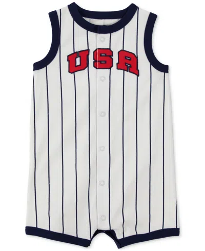 Carter's Baby July 4th Usa Varsity Stripe Romper In Ivory,navy