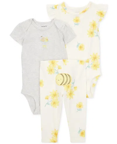 Carter's Baby Little Character Bodysuits & Pants, 3 Piece Set In Ivory,bee