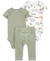 Carter's Baby Little Character Bodysuits & Pants, 3 Piece Set In Olive,aligator