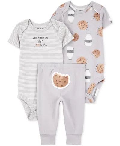 Carter's Baby Milk & Cookies Little Character Cotton Bodysuits & Pants, 3 Piece Set