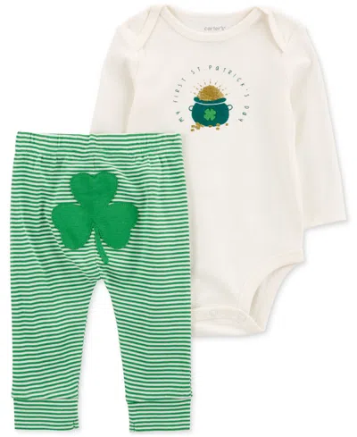 Carter's Baby My First St. Patrick's Day Cotton Bodysuit & Pants, 2 Piece Set In Green