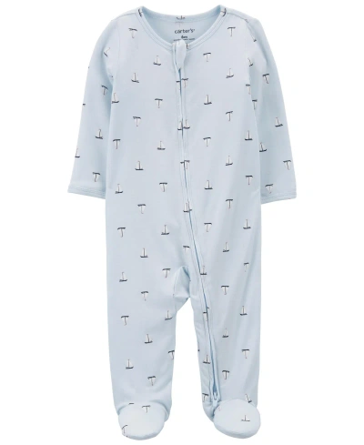 Carter's Baby Sailboat Purely Soft 2 Way Zip Sleep And Play Pajamas In Blue