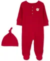Carter's Baby Santa Sleep-and-play Footed Coverall & Cap, 2 Piece Set In Red