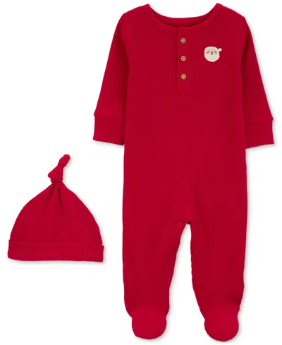Carter's Baby Santa Sleep-and-play Footed Coverall & Cap, 2 Piece Set In Red