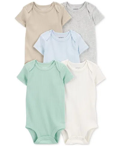 Carter's Baby Short-sleeve Ribbed Cotton Bodysuits, Pack Of 5 In Assorted