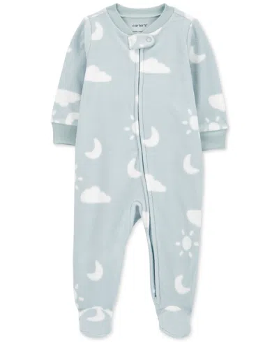 Carter's Baby Boys And Baby Girl 2 Way Zip-up Sleep & Play Fleece Footie Pajamas In Blue Clouds