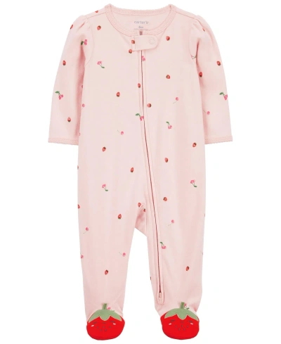 Carter's Baby Strawberry Snap Up Cotton Sleep And Play Pajamas In Pink