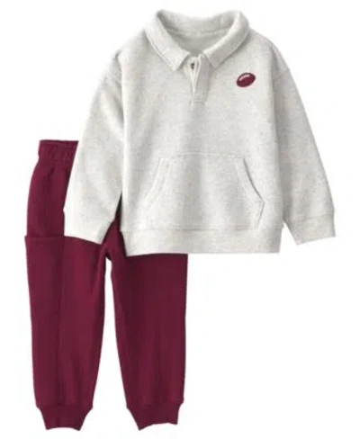Carter's Carters Baby Toddler Boys Football Fleece Polo Top Pant 2 Piece Set In White
