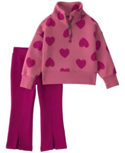 Carter's Kids' Carters Baby Toddler Girls Heart Fleece Quarter Zip Sweatshirt Pants 2 Piece Set In Pink