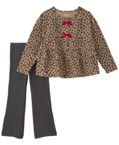 Carter's Kids' Carters Baby Toddler Girls Leopard Print Long Sleeve Top Flare Leg Pants 2 Piece Set In Brown
