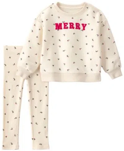 Carter's Kids' Carters Baby Toddler Girls Merry Long Sleeve Fleece Top Pants 2 Piece Set In White