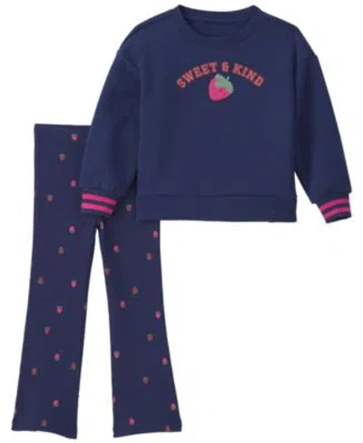 Carter's Kids' Carters Baby Toddler Girls Sweet Kind Strawberry Sweatshirt Pants 2 Piece Set In Blue