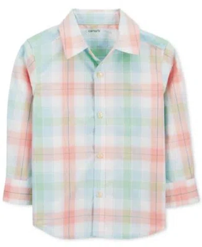Carter's Kids' Carters Baby Toddler Little Big Boys Plaid Button Down Shirt Chino Shorts 3 Piece Set In Pink