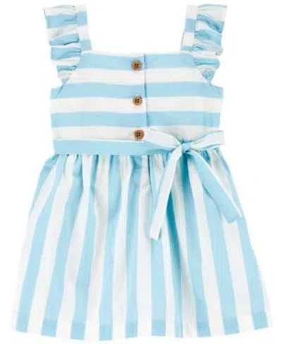 Carter's Kids' Carters Baby Toddler Little Big Girls Striped Dress Cardigan In Blue