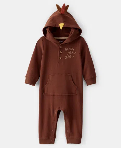 Carter's Baby Turkey Hooded Thermal Jumpsuit In Brown