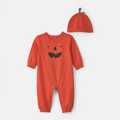 Carter's Baby Unisex Crew Neck Long Sleeve 2-pc. Jumpsuit In Orange
