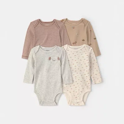 Carter's Baby Unisex Crew Neck Long Sleeve Rib 4-pc. Bodysuit In Pink