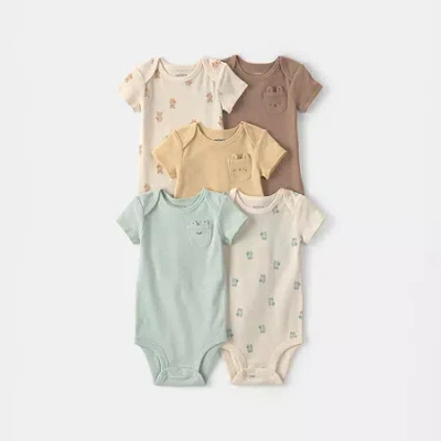 Carter's Baby Unisex Crew Neck Short Sleeve Rib 5-pc. Bodysuit In Multi