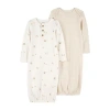 Carter's Baby Unisex Rib Round Neck Long Sleeve 2-pc. Nightgown In Neutral