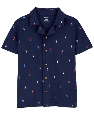 Carter's Kids' Big Boys Popsicle Button Front Shirt In Navy