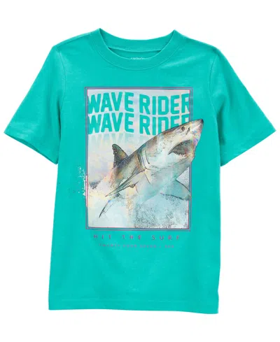 Carter's Kids' Big Boys Wave Rider Shark Jersey Tee In Green