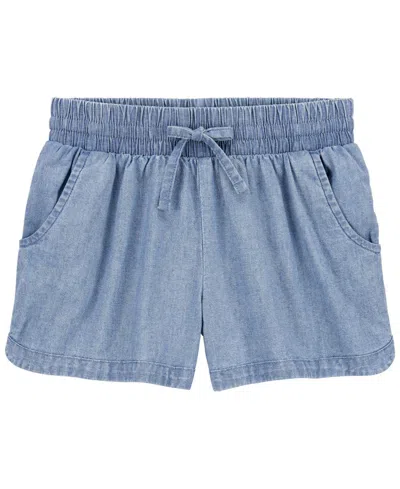 Carter's Kids' Big Girls Chambray Pull-on Sun Shorts In Med Blue