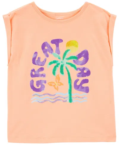 Carter's Kids' Big Girls Palm Tree Knit Tee In Coral