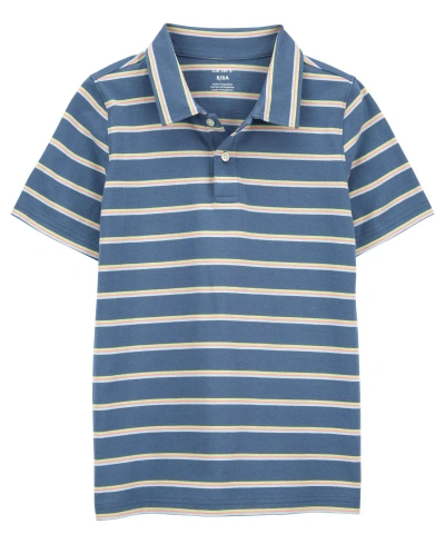 Carter's Kids' Big Striped Jersey Polo In Blue