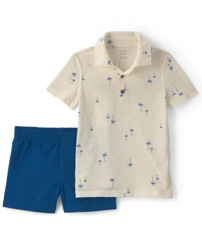 Carter's Babies' Boys' 2t-5t Palm Tree Polo Shirt And Shorts, 2-piece Set In Multi