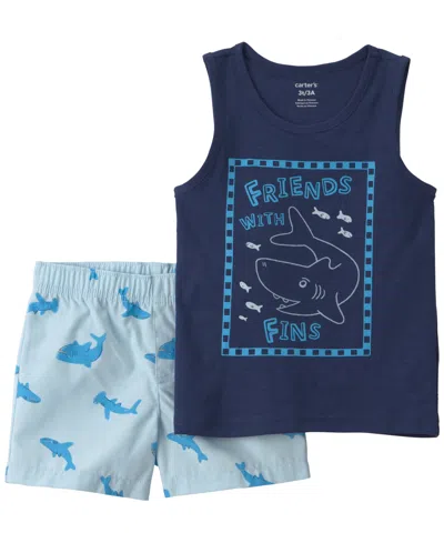 Carter's Babies' Boys' 2t-5t Shark Tank Top & Short, 2-piece Set In Blue