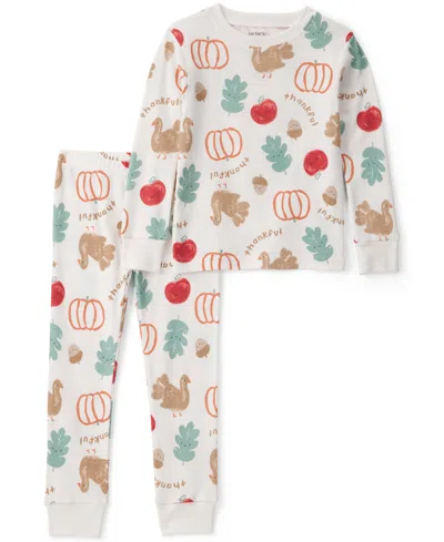 Carter's Babies' Boys' And Girls' 2t-5t Thanksgiving Long-sleeve Snug-fit Pajamas Top And Pants, 2-piece Set In Cream