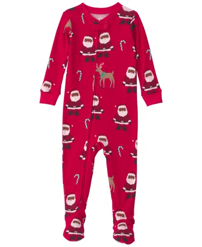 Carter's Babies' Boys' And Girls' 2-way Zip Christmas Snug Fit Cotton Footed Pajama In Red