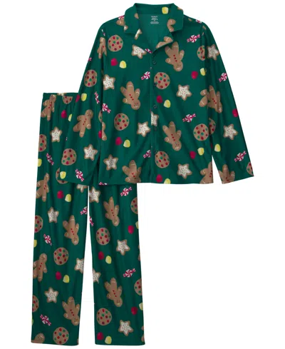 Carter's Kids' Boys' And Girls' Christmas Gingerbread-print Loose-fit Pajama Top And Pants, 2-piece Set In Green