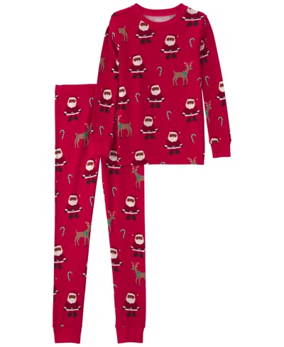 Carter's Kids' Boys' And Girls' Christmas Snug-fit Long-sleeve Top And Pants, 2-piece Set In Red