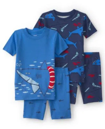 Carter's Carters Boys Baby Toddler Short Sleeve T Shirt Snug Fit Shorts 4 Piece Pajama Set In Blue